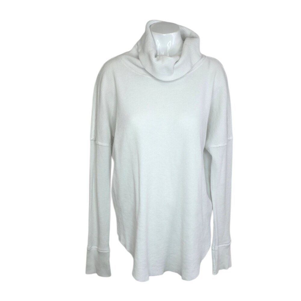 Aritzia TNA Waffle Knit Cowl Neck long Sleeve Thermal Shirt, White, Size M